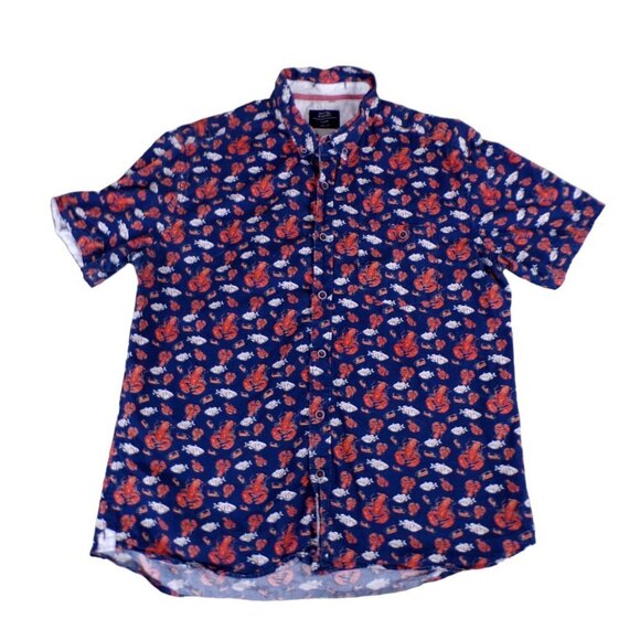Sunrise Kingdom Navy Blue Lobster Fish Design Short Sleeve Button Down L #521 - Picture 4 of 9